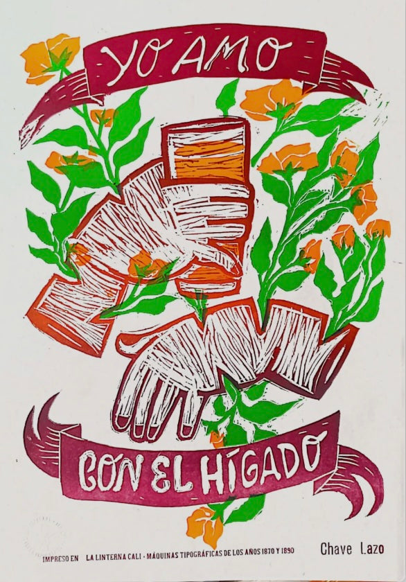 Illustration of two hands holding a liver with floral elements and text on a white background