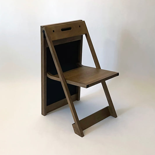 PicChair in dark oak; side view of chair.