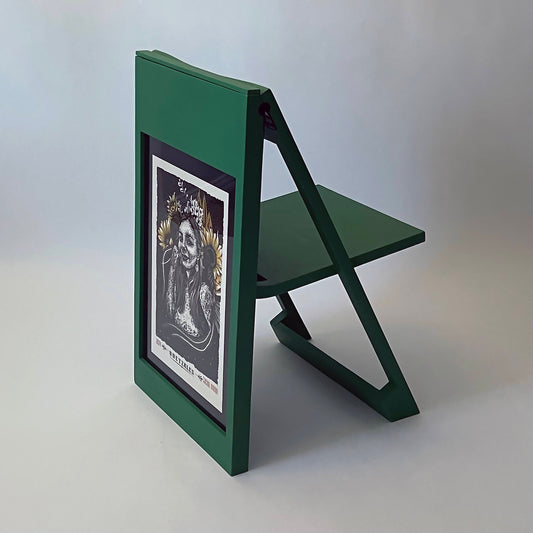 The PicChair in Green; Poster of woman.
