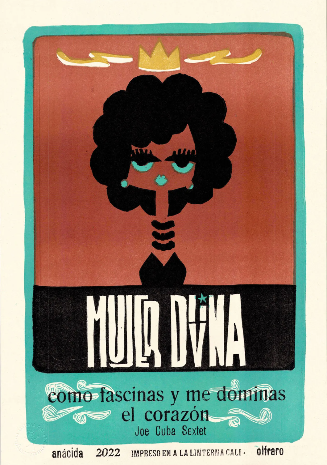 Vintage-style poster with a stylized illustration of a woman and text on a brown background