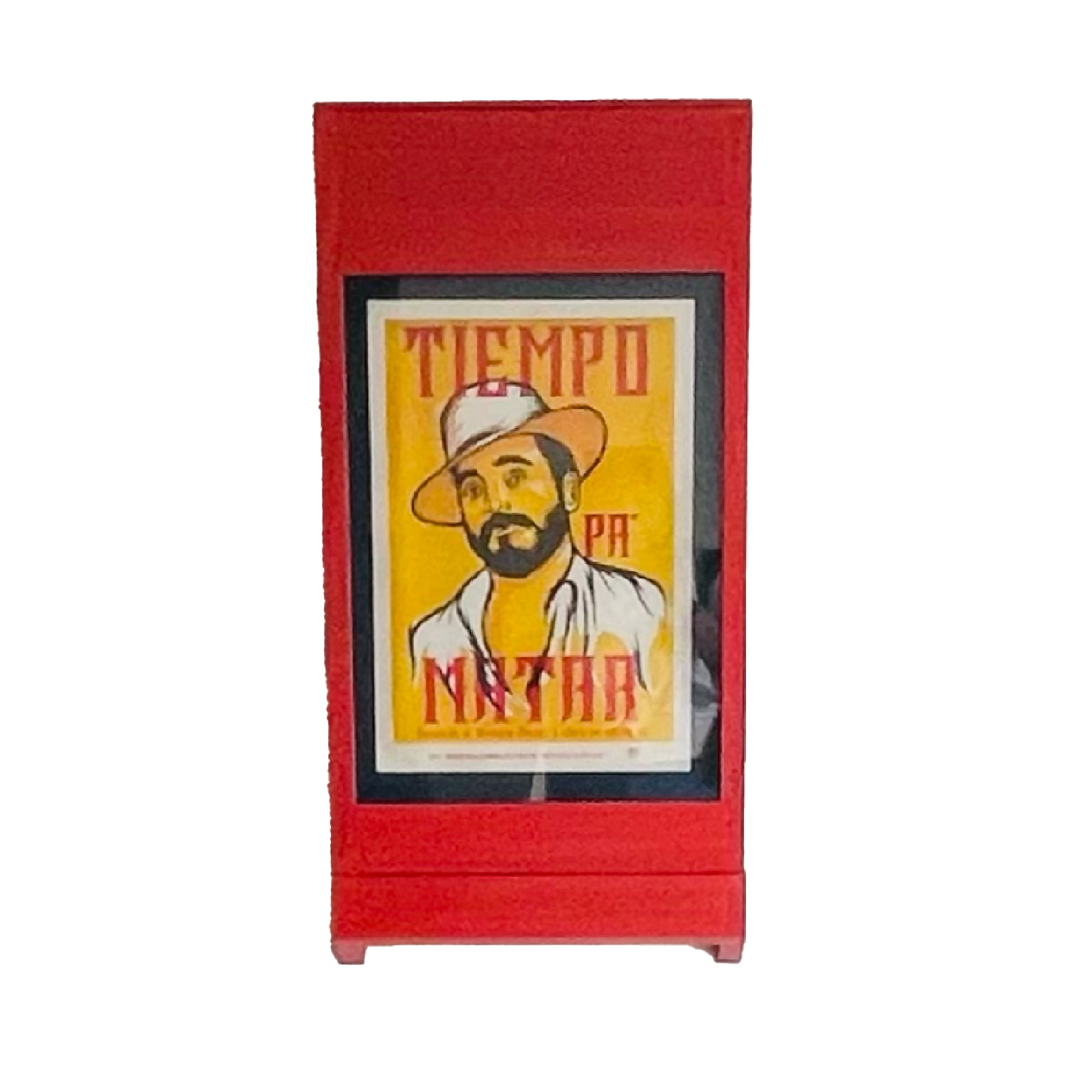 Red PicChair with Poster hanging on wall